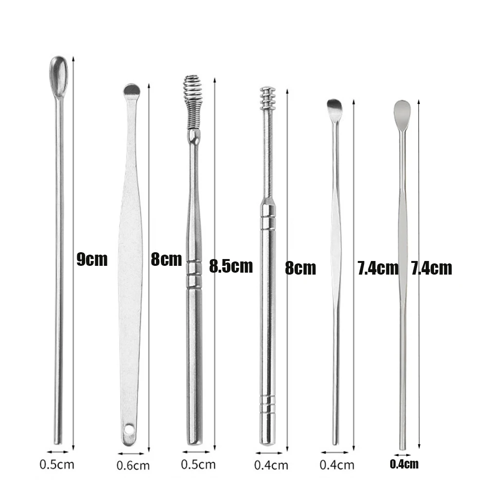 Ear Pick Stainless Steel 6PCS for Ear Care Cleaning Earwax Removal