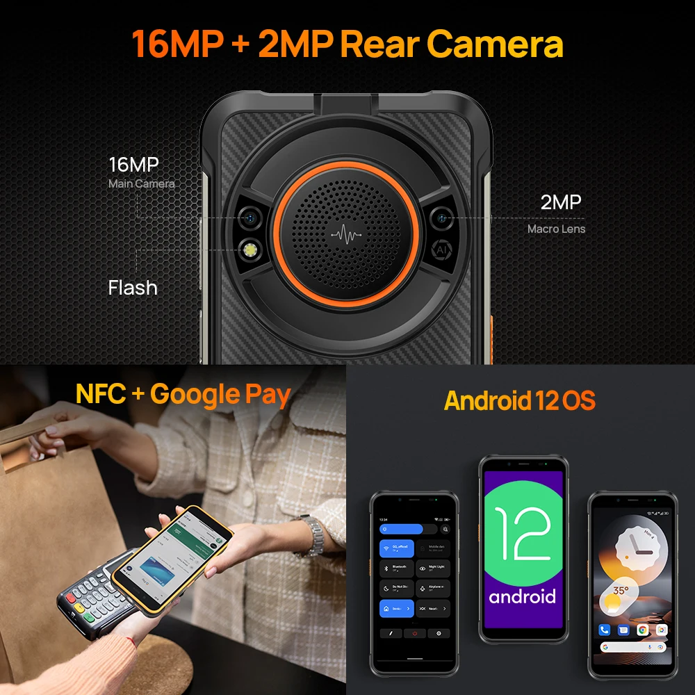Ulefone tel fono inteligente Power Armor 16 Pro resistente al agua 9600mAh 64 GB de ROM