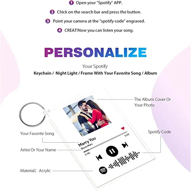Custom Spotify Code Acrylic Music Board Keychain Personalised Spotify Scan Code Key Chain Plaque Anniversary Photo Gift For Her 5