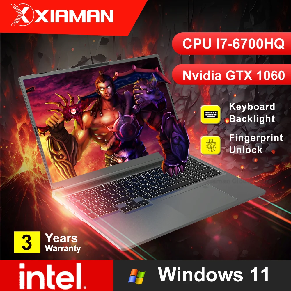 Xiaman 16 inch Gaming Laptop intel Core i7-6700HQ GTX 1060 IPS 1920*1200 Notebook PC 16GB RAM 1TB SSD Windows 11 Laptop Computer