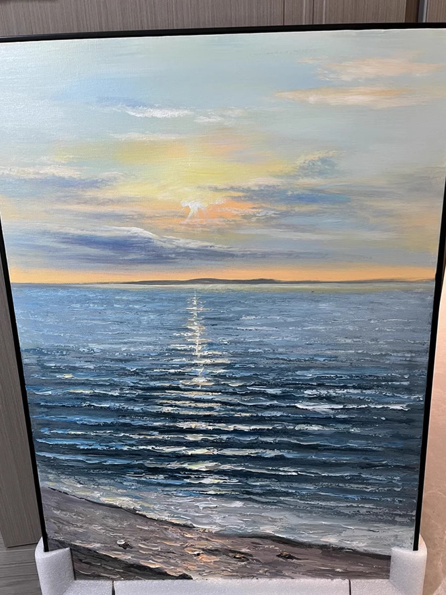 Natural Sea Wave Landscape Oil Painting Wall Canvas, Home Art, Hand Picture, Modern Artwork for Living Room, Unframed photo review