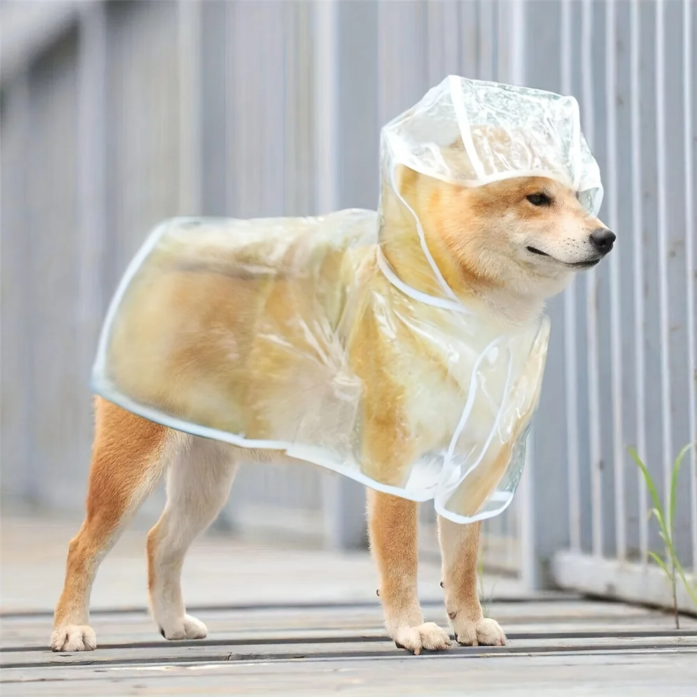 Dog Raincoat Clear PVC for Medium Dog Breeds Waterproof Pet Poncho Snap Closure Outdoor Dog Walking