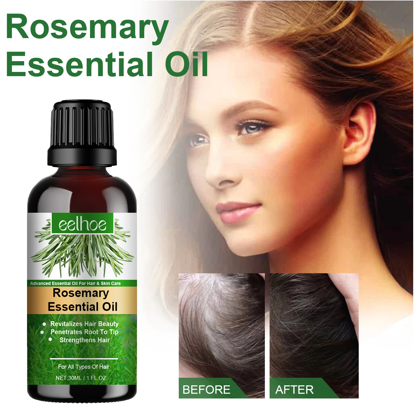 EELHOE Rosemary Hair Essence Oil Nourishing Scalp Strengthening Hair Roots Nourishing Reduce Hair Loss Volumizing Hair Care Oil