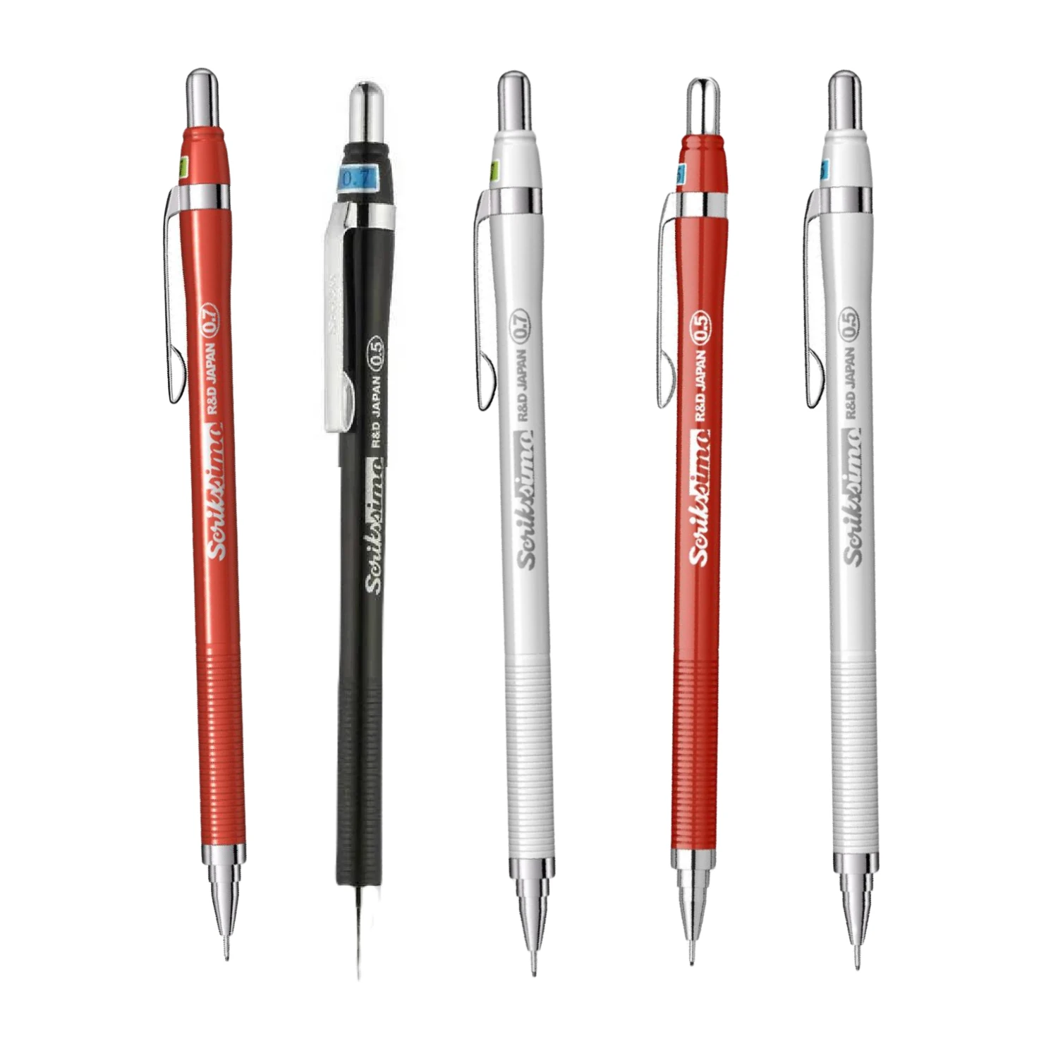 

Scrikss Simo Japan Versatil Pencil Set of 5 Pcs (Chrome Plated 0.7- 0.5 mm 2B Rotary Handle Mechanical Pencil)