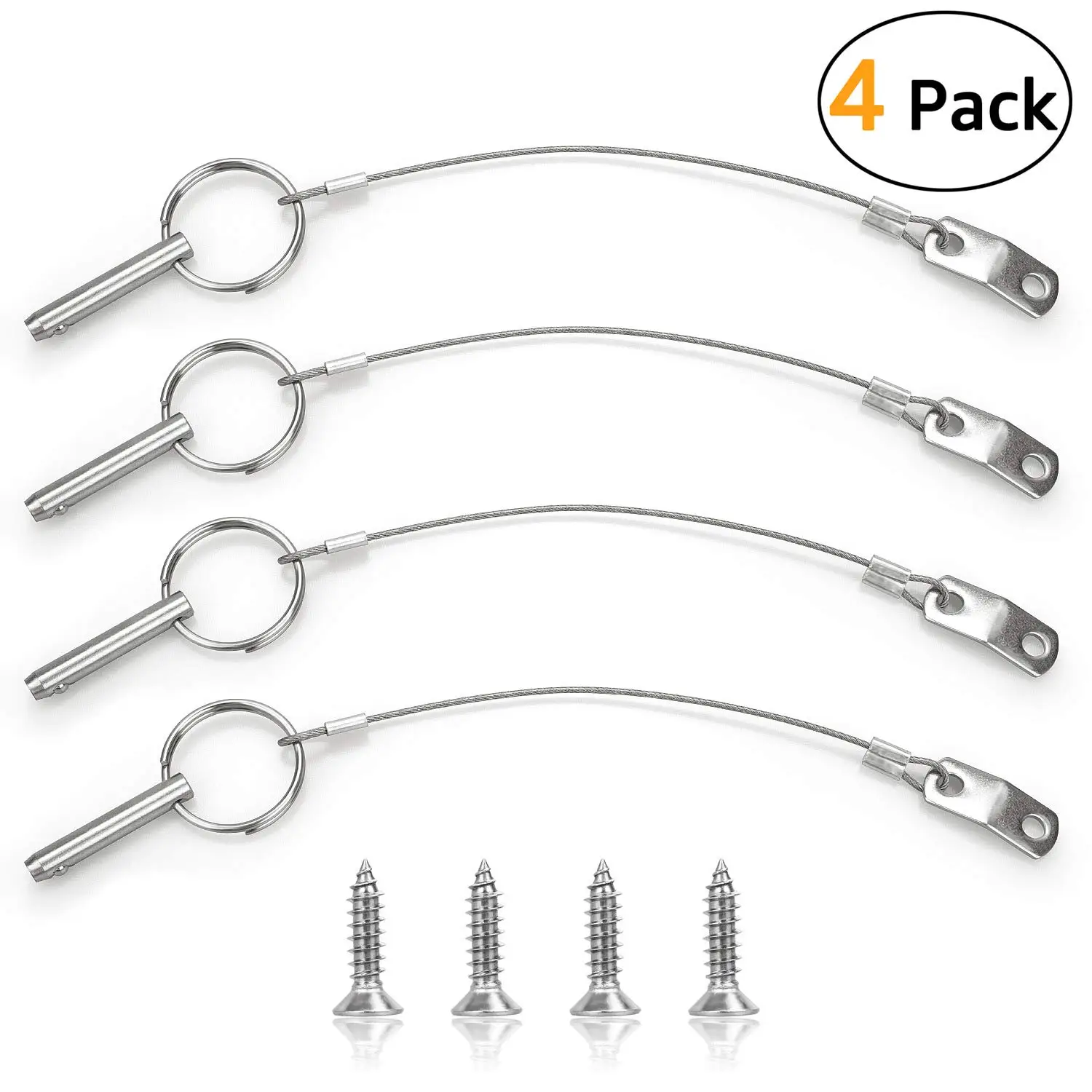 Quick Release Pin Bimini Top Pins with Lanyard, Diameter 0.25 Inch/6.3mm, Total Length 1.49 Inch/38mm (4 Packs) quick release pins bimini top pin diameter 0 25 inch 6 3mm total length 3 74 inch 95mm 316 stainless steel 1 or 2