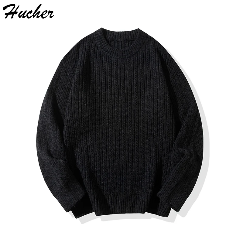 

Huncher Mens Knitted Vintage Sweater Men 2023 Winter Warm Casual Oversized Jumper Male Korean Fashion Crewneck Sweaters For Men