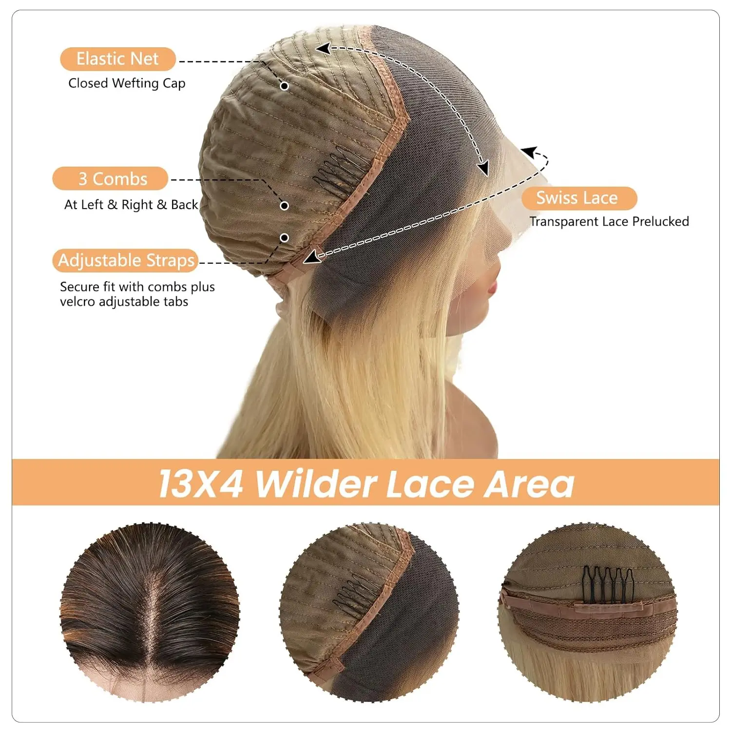 4/613 Blonde Short Bob Wig Front Human Hair Wigs 13X4 Honey Blonde Dark Root Colored Short Bob Lace Frontal Wig Transparent Lace