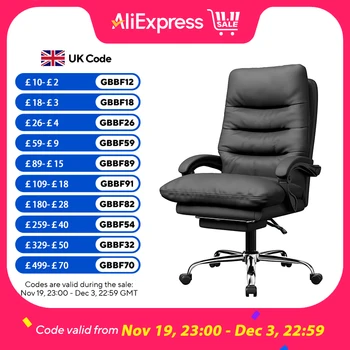Executive Office Chair Big and Tall Office Desk Chair Ergonomic Computer Chair PU Leather Recliner for Home Office