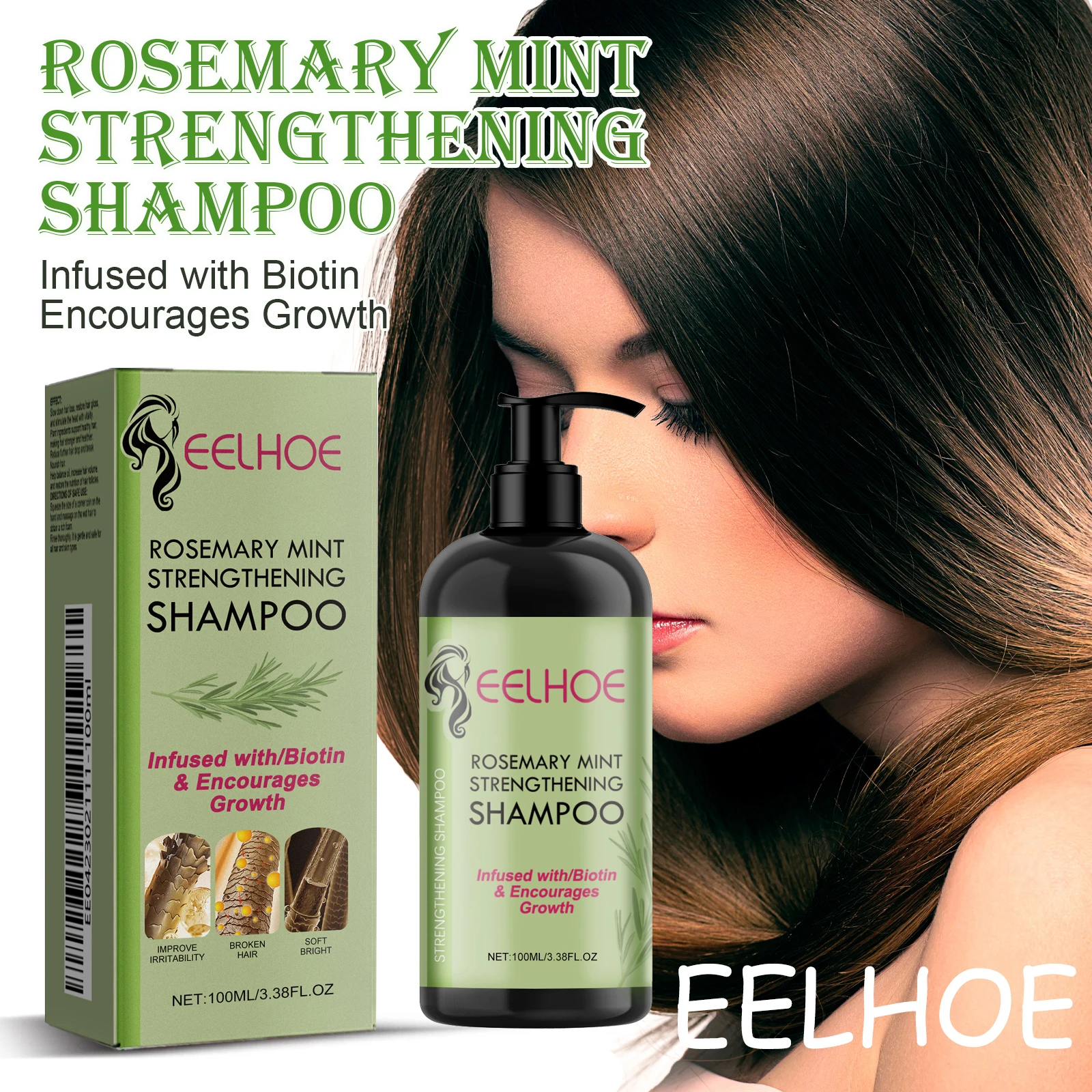EELHOE Hair Care Shampoo Rosemary Nourishing Hair Strengthening Hair Roots Prevent Hair Loss Volumizing Smoothing Hair Shampoo