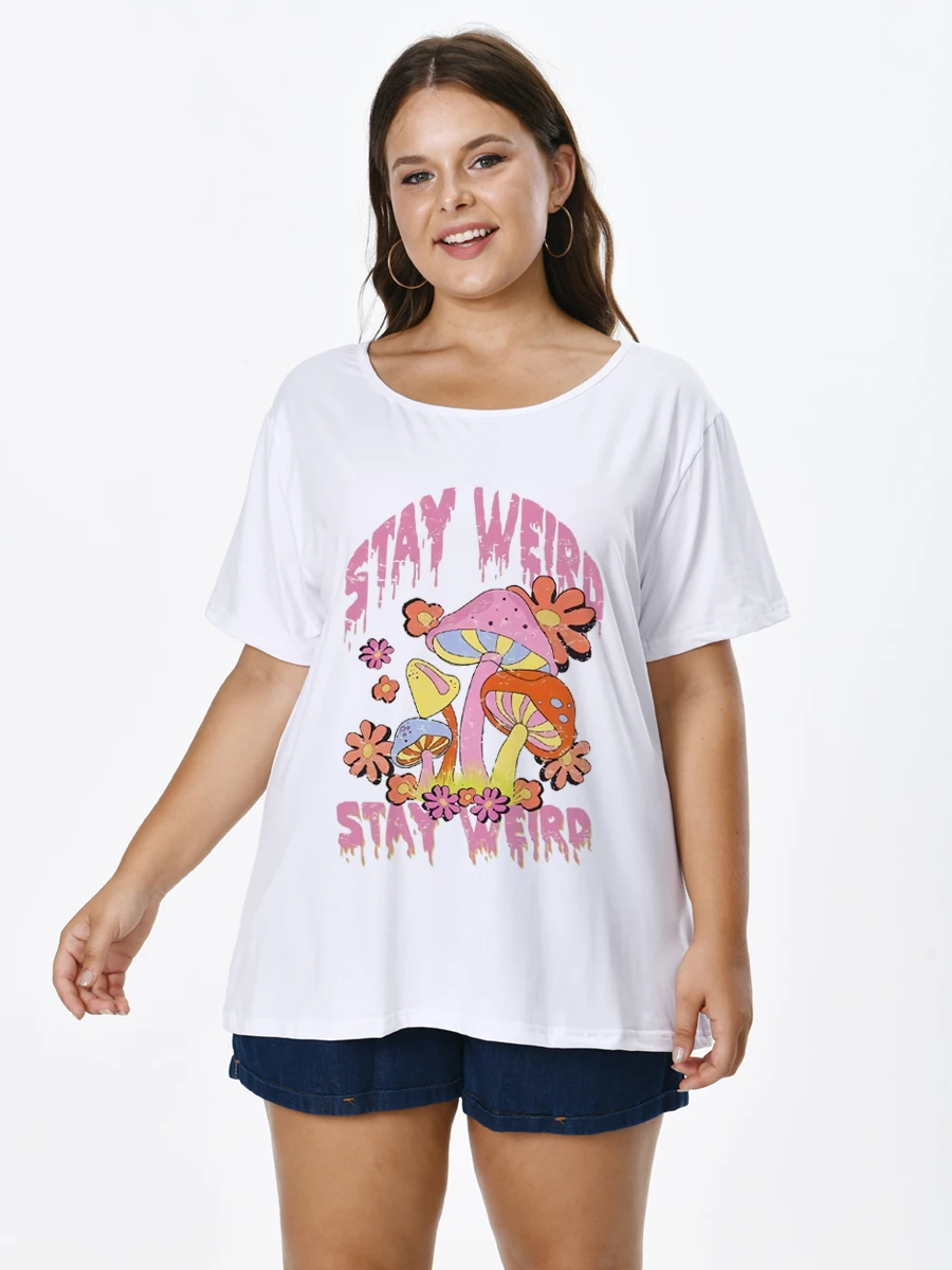 

Plus Size Women T-shirt With Mushrooms Print O-neck Short Sleeve Tops for FEMMES Large Tunics Blouses Mujeres Talla 22053105