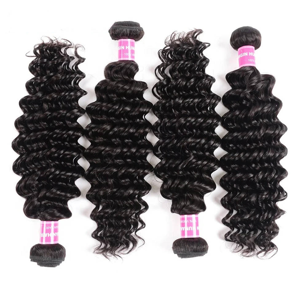 8-28 Inch Deep Wave Human Hair Bundles Double Weft Brazilian Hair Weave Bundles Natural Remy Extension