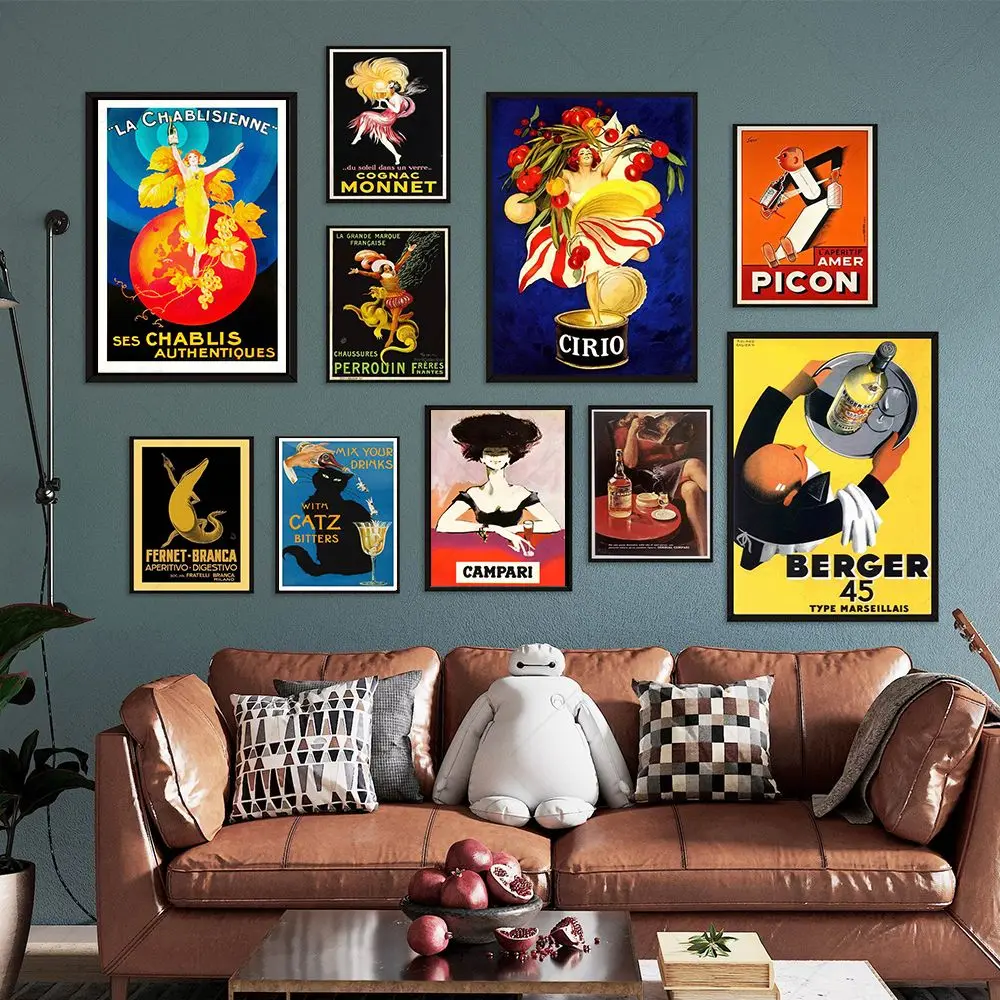 Poster Pubblicitario Vintage Fernet Branca Campari Berger Prints Drinks Food Canvas Painting Pictures Kitchen Bar Room Wall Decor