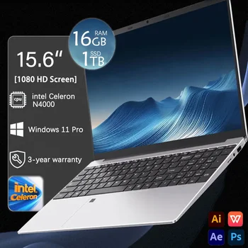 15.6" Fingerprint Unlock laptop Windows 11 Pro Computer Intel Celeron N4000 16GB RAM 1TB SSD Laptops Office Computer PC