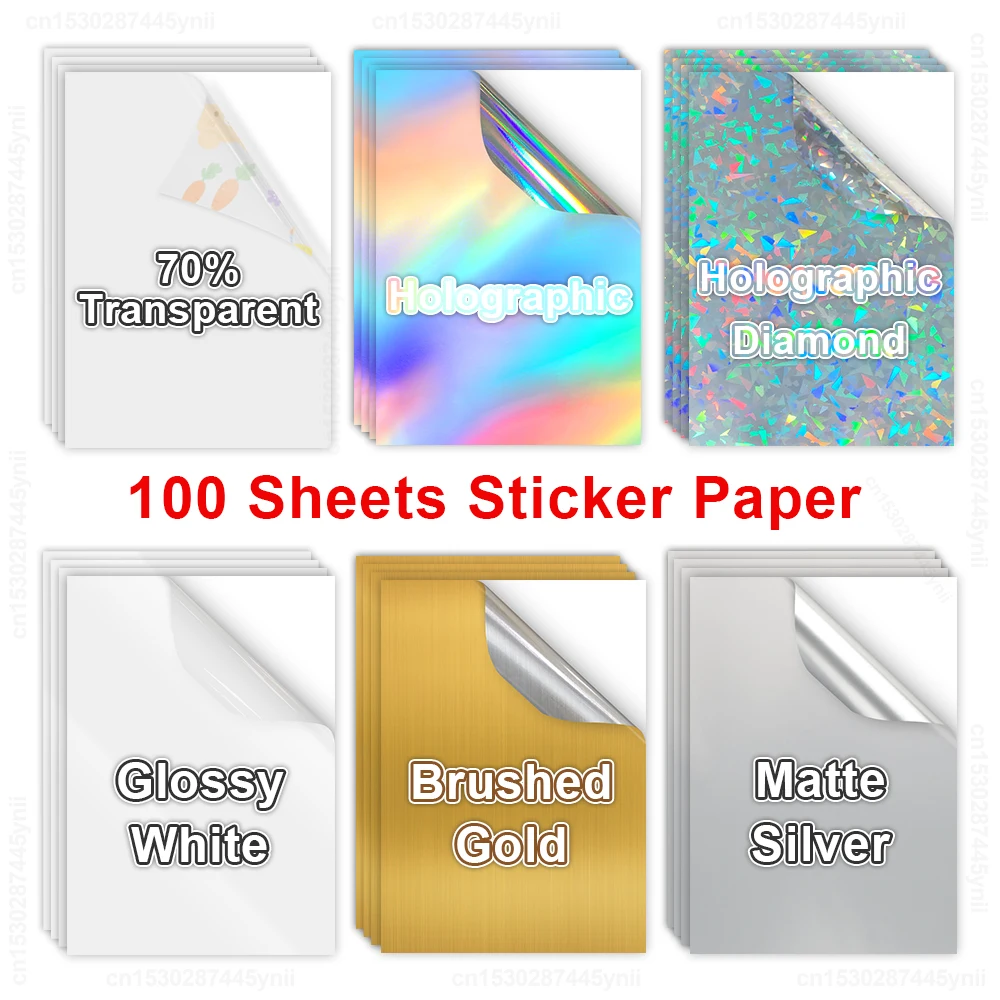 Vinil Printable Sticker Paper Impermeável Branco Brilhante Papel de Cópia Transparente Etiqueta Adesiva Faça Você Mesmo para Impressora Jato de Tinta a4 100 Folhas
