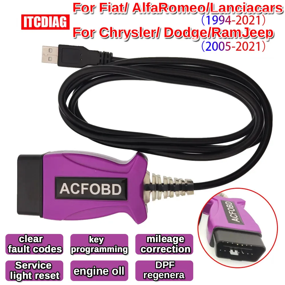 

ACFOBD ITCARDIAG OBD2 Diagnostic Tool OBD 2 Code Scanner For Fiat/Alfa Romeo/Lancia/Chrysler/Dodge/Ram/Jeep Multi-languages