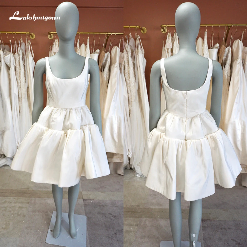 

Женское атласное платье с открытой спиной, простое привлекательное короткое ТРАПЕЦИЕВИДНОЕ свадебное платье в стиле бохо на бретелях-спагетти с открытой спиной, платье невесты