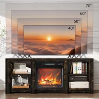 Fireplace TV Stand for up to 70 inch TVs, Farmhouse Entertainment Center with Electric Fireplace Heater & Adjustable Shelves, Fi 3