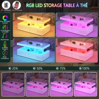 Table Basse Rectangulaire avec éclairage LED, Table Basse Haute Brillance Moderne, Table d'appoint Table de Salon avec Etagère Ouverte et 2 Tiroirs, 104x53x46 cm 5