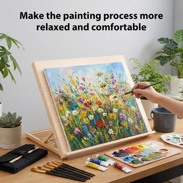 Adjustable Wooden Tabletop Easel 5 Angle Foldable Drawing Board Stand Portable Artist Painting Sketching Book Holder Reading Stand for Canvas Notebook Tablet 1