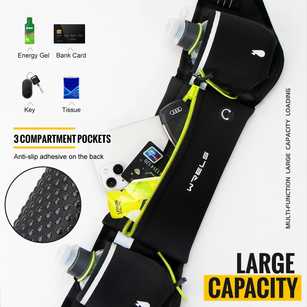 WRELS Upgraded Running Belt With Water Bottles Hydration Belt Running Pouch Bag  Fanny Pack Phones Waist pack for Sports 3