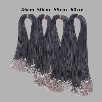 Fermoirs à homard pour collier, cordon ciré, diamètre 1.5mm 2mm, fil de corde cirée coréenne noir pour la fabrication de bijoux, longueur 45 50 60cm, 20 pièces/lot 1