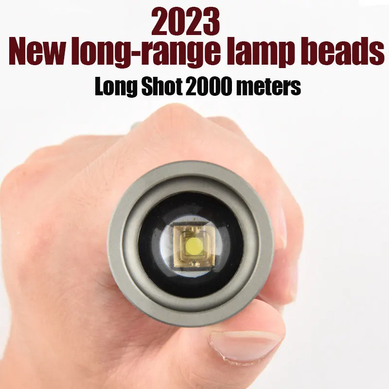 2000m Long Throw White LED Tactical Flashlight 9Modes Super Bright 500000LM Type C Rechargeable Searching Spotlights