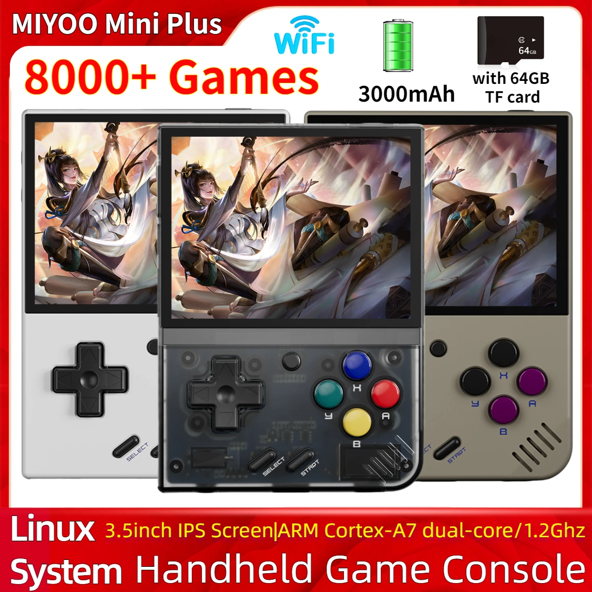 MIYOO Mini Plus V3 Retro Handheld Game Consoles 3.5Inch IPS Screen