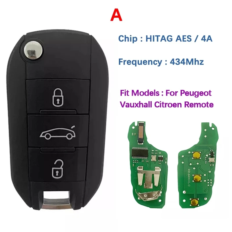 Flip Remote Key Fob 433MHz 4A Chip For P-eugeot Partner 508 308 Expert For Citroen Dispatch C3 C4 Cactus for Opel For Vauxhall