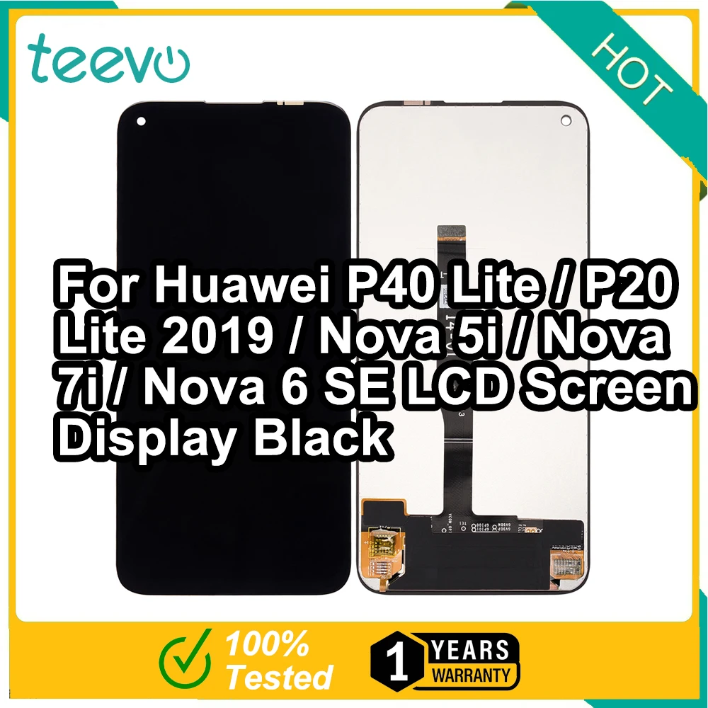 

ЖК-дисплей Teevo для Huawei P40 Lite P20 Lite 2019 Nova 5i/Nova 7i/Nova 6 SE, экран с сенсорным экраном и дигитайзером, черный