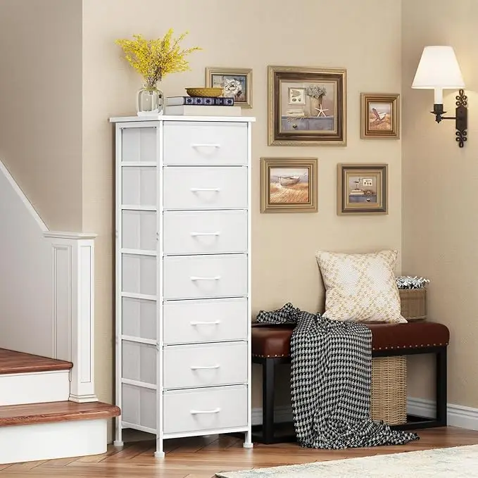White Tall Dresser for Bedroom, 7-Drawer Fabric Storage Organizer, Perfect for Closet, Entryway, Hallway, or Nightstand Furnitur 5