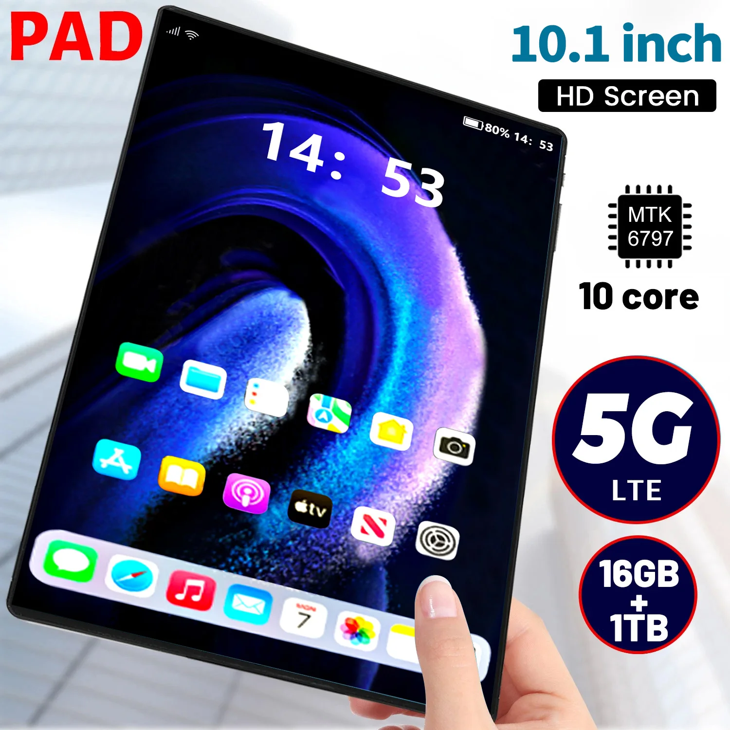 Tableta 5G de 2024 pulgadas, Tablet con Android 10,1, Phablet MTK6797, 16GB de RAM, 1TB de ROM, PC, cámaras duales, Tarjeta sim Dual, Wifi, tipo c, novedad de 12,0