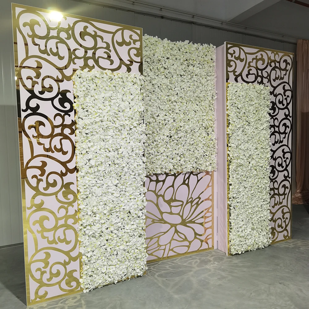 

Manufacturer Price Smooth Gold Acrylic Large Rectangular Flower Backdrop for Wedding