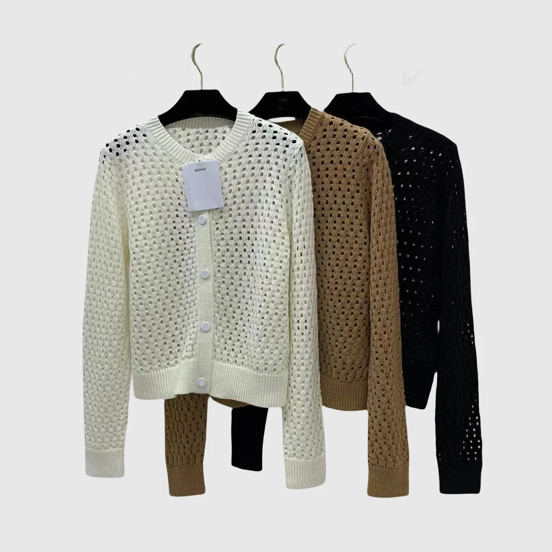 

2023 осень/зима новый модный универсальный короткий кардиган с круглым вырезом и длинным рукавом Топ