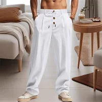 Nouveaux pantalons décontractés en lin respirant pour hommes – Joggers streetwear élégants et pantalons de plage amples à jambe droite 1
