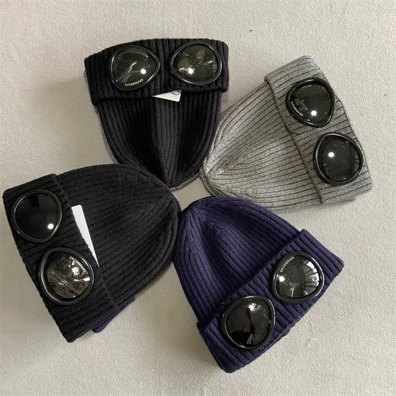 2022 Winter Fashion Brand Glasses Hat Men Women Ribbed Knit Lens Beanie