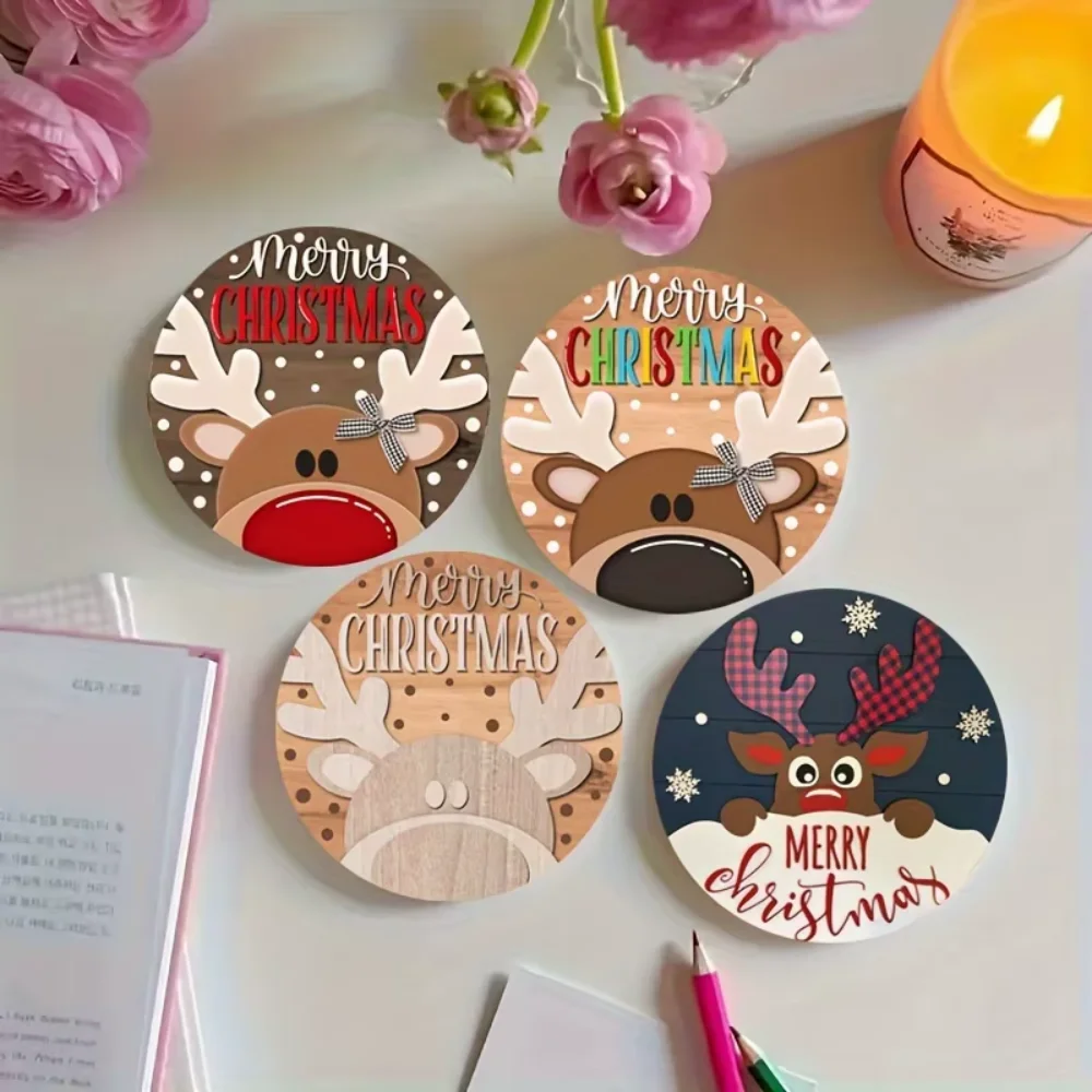 Wooden Christmas Coaster Set 4