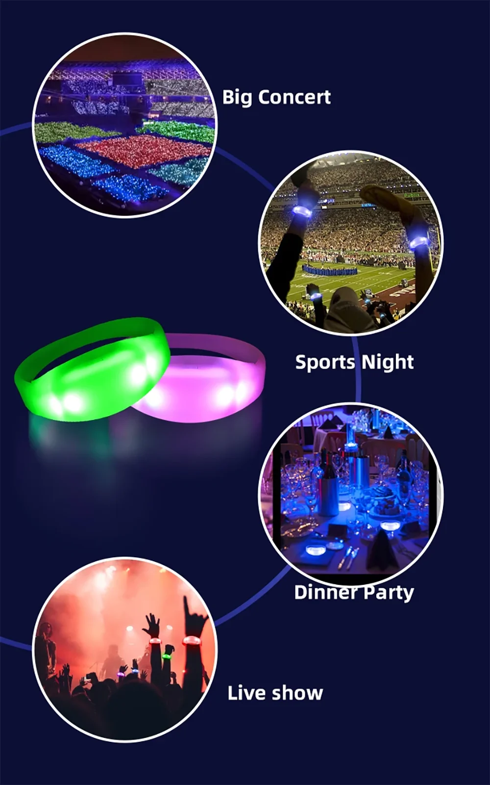 Braccialetti LED Luminosi - 6 Pezzi Con 3 Modalità Luce, Per Sport, Feste E Concerti - Foto 6