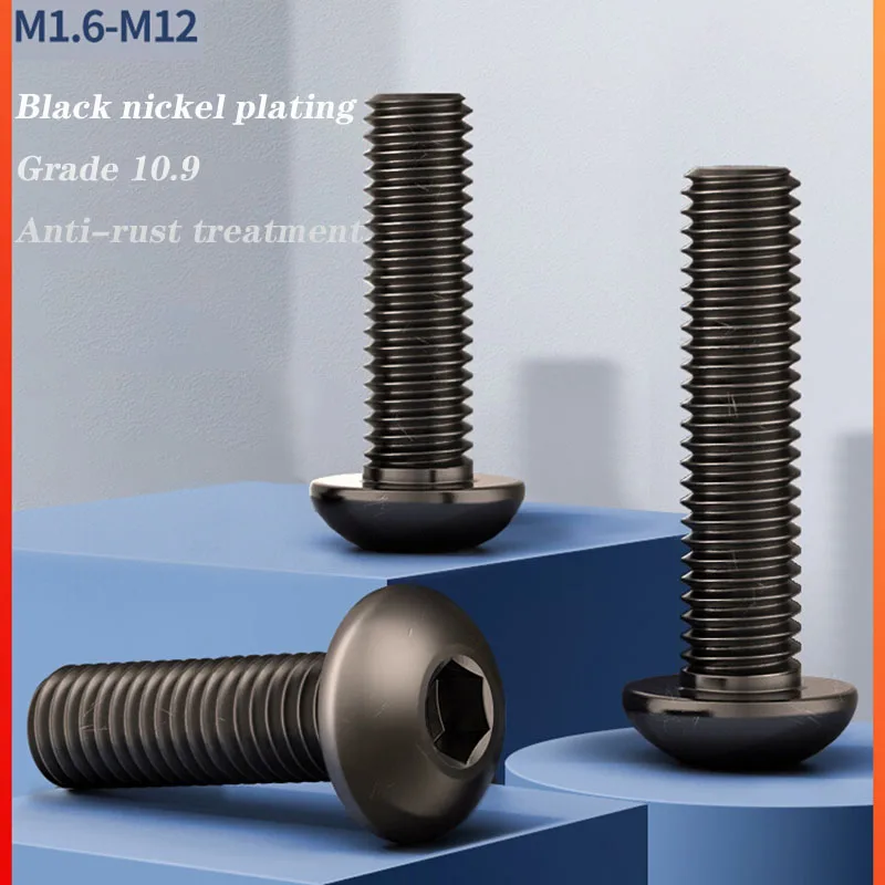 

Grade 10.9 High Strength Black Nickel Round Head Hexagon Socket Head Screws M2 M3 M4 M5 M6 Pan Head Hexagon Bolts Accessories