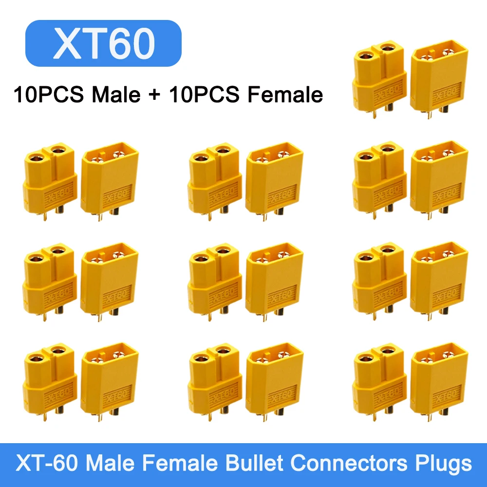 Terminal Connector 20 Pairs XT60 Connectors Male to Female XT-60 Bullet Plugs Welding Terminal Suit XT60-T Plug For RC Lipo Battery Drone Airplane