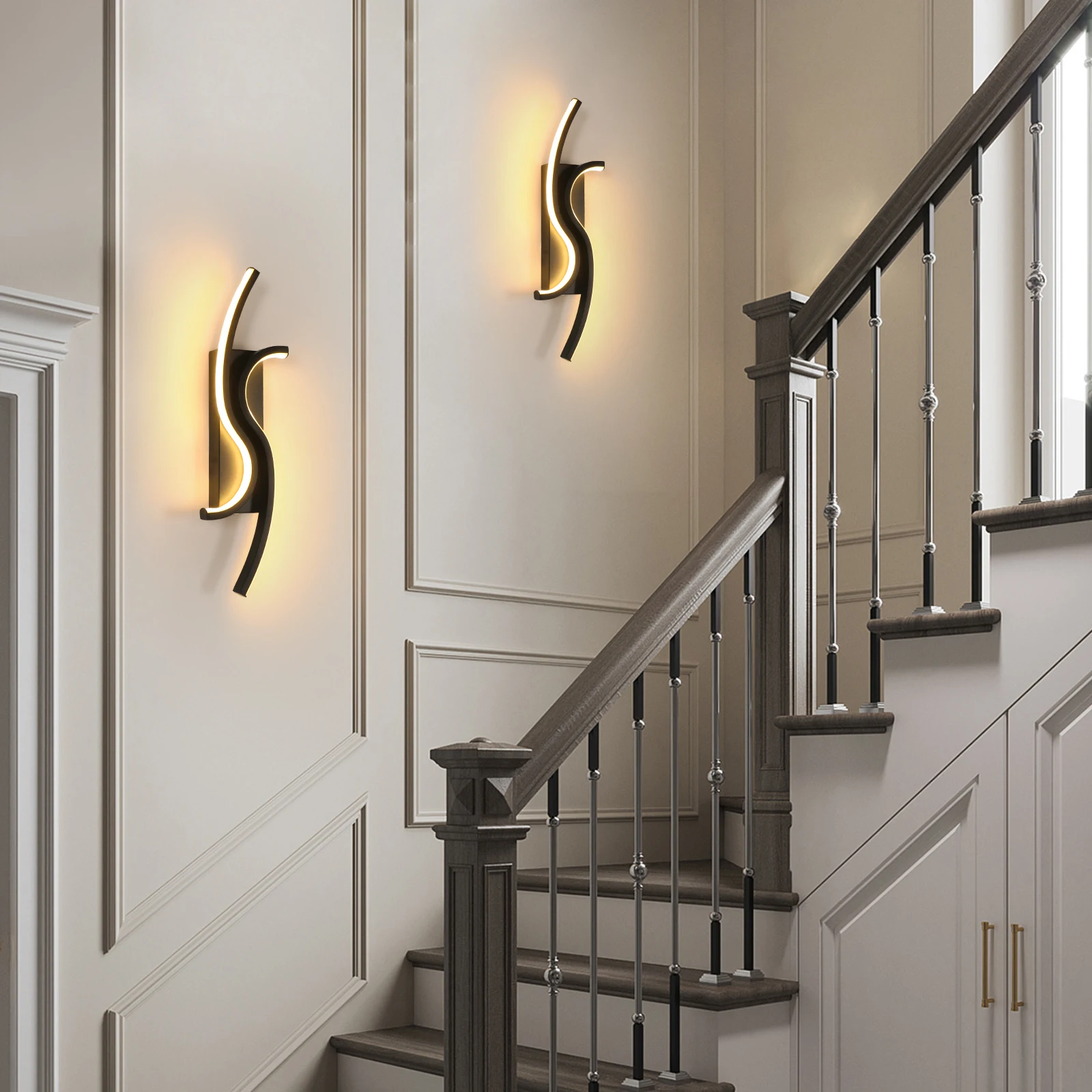 LED Wall Applique, Black Interior Wall Lamp, Warm White Light 3000K Modern Curve for Bedroom, Living Room, Corridor, 3000K: 3 - 5 Days Free Delivery Only UK