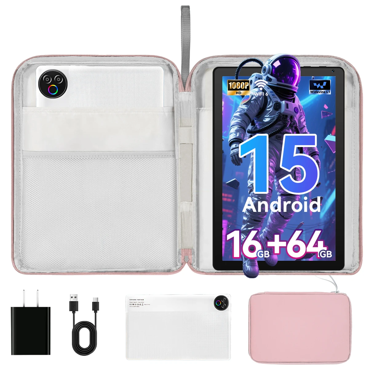 URAO 10.1" Android 15 Five-Core Tablet 20GB RAM 64GB HD LCD with Storage Carry Bag for Student School Travel Learning Kit