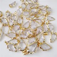 FUWO Wholesale Natural Clear Quartz Arrowhead Pendant,Golden Plated Hand Carved Crystal Accessories For Jewelry Make 5Pcs PD168 1