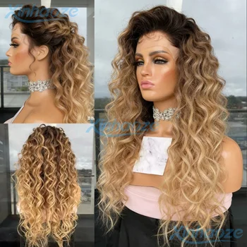 Parrucche per capelli umani ricci profondi biondo cenere 13x4 Ombre Parrucca anteriore in pizzo biondo miele Pre pizzicata Parrucca frontale in pizzo trasparente 13x6 HD