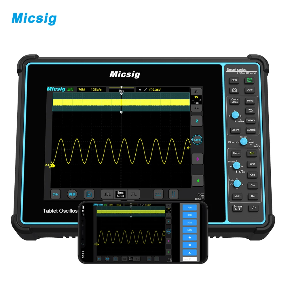 Micsig Smart Automotive Digital Oscilloscope 100MHz 4ch 70Mpts Memory