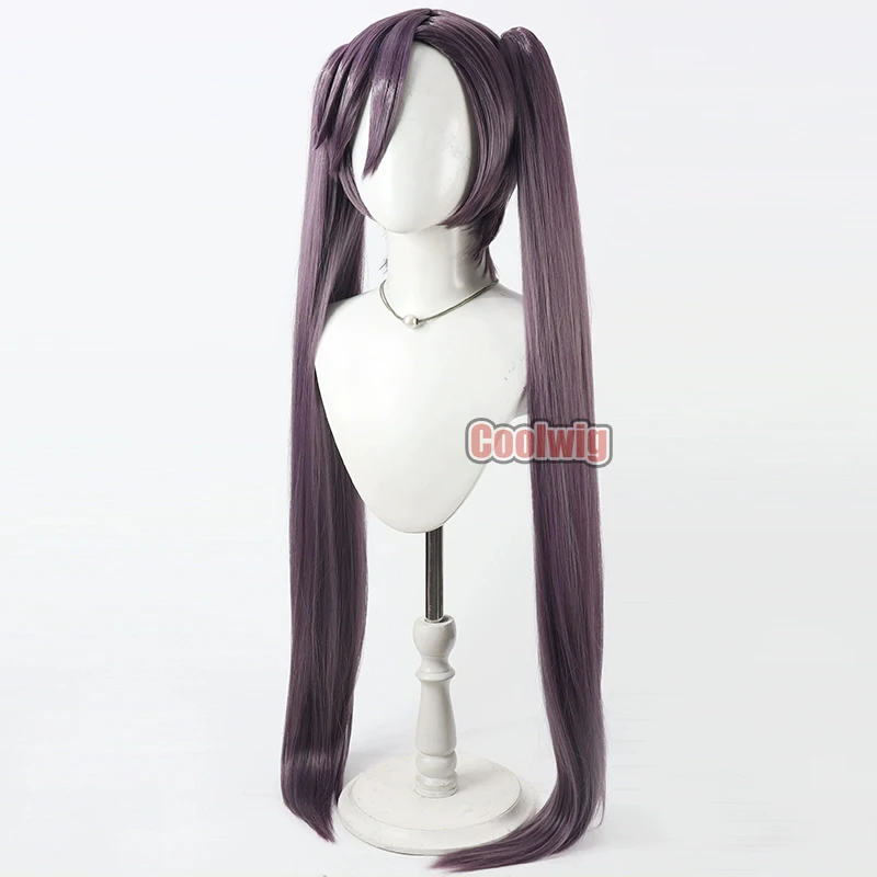 Coolwig 합성 머리 사이토 후로푸시 코스프레 가발 블리치 사이토 후로푸시 100cm 긴 다크 퍼플 포니테일 가발 내열성