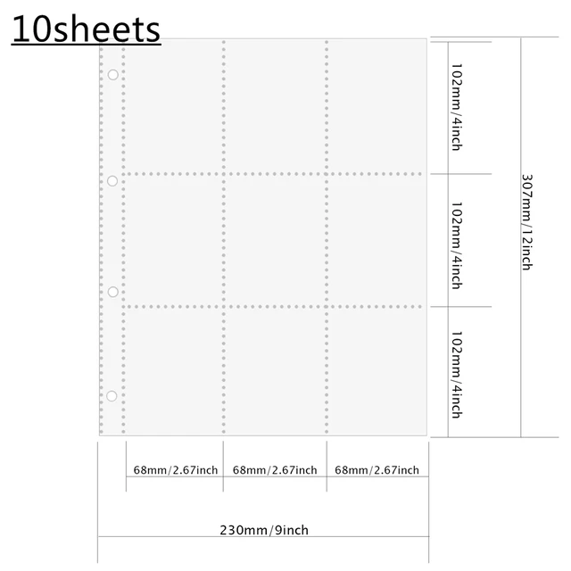 PLRBOK A4 Clear 10 Pack Photo Album Refill Pages Protector 4 Holes Multiple Formats 4 Rings Binder Photocards Postcard Notebook 10pcs 9-pockets