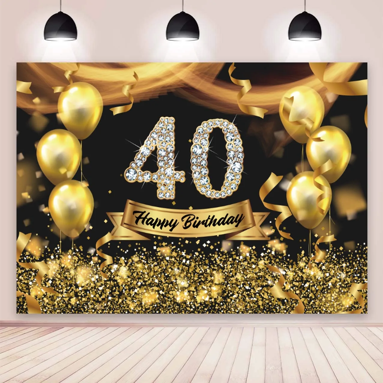 

Black 40th Backdrop Gold Balloon Men Women 40 Years Old Birthday Party Photography Background For Photo Studio Supplies Banner