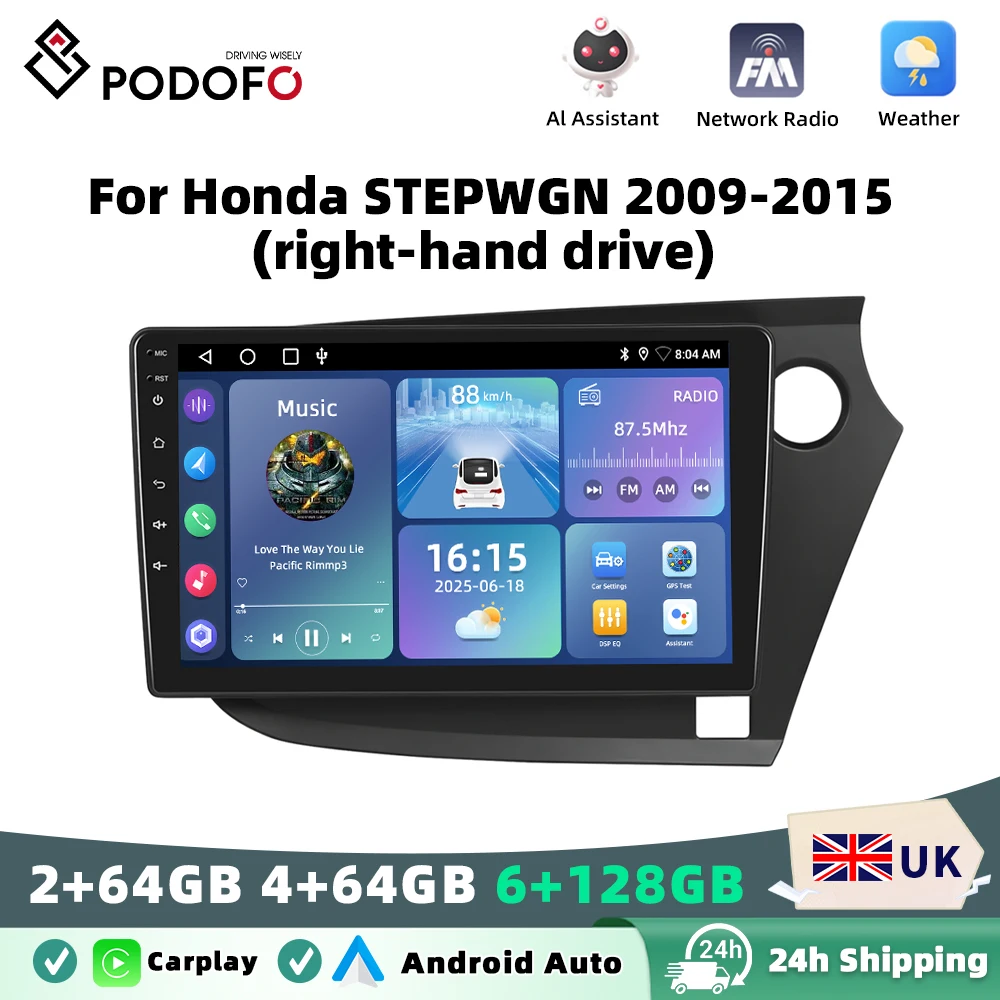 Podofo Android Car Radio For Toyota Previa 2006-2019 Android Auto Multimedia Player GPS Navigation RDS BT Head Unit