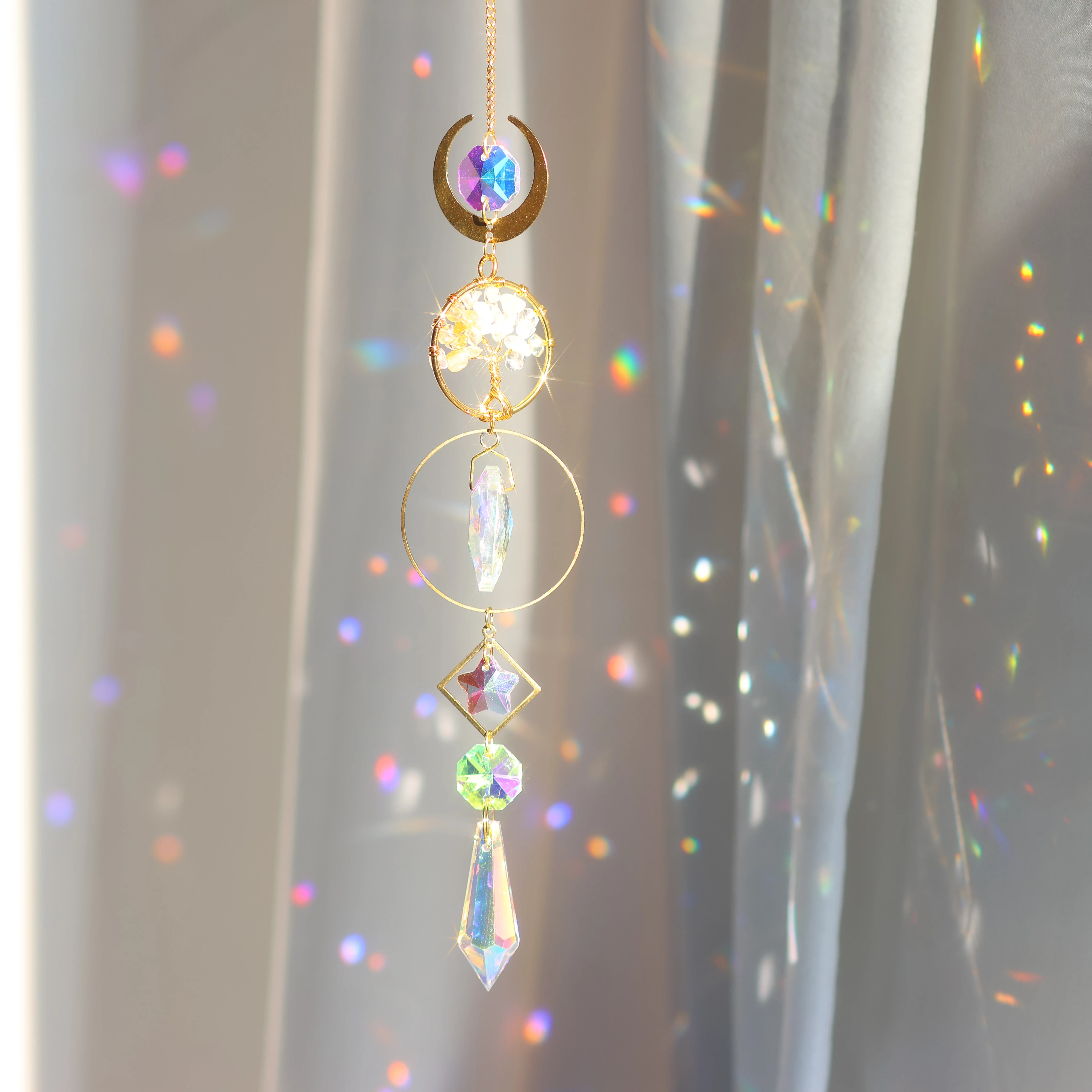 Tree of Life Crystal Sun Catcher Pendant - Rainbow Home and Garden Decoration