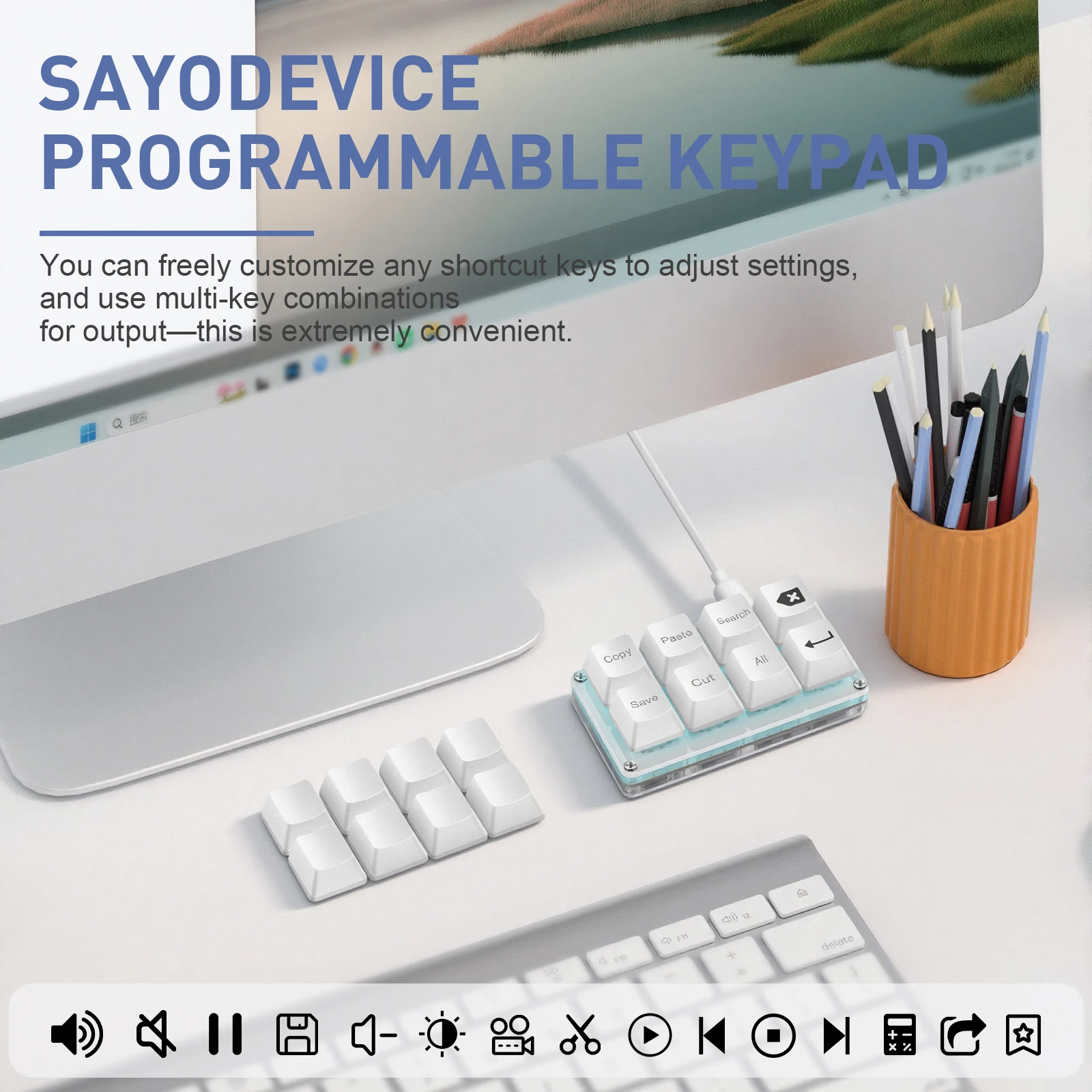 SAYODEVICE 8 키 미니 단축키 사무용 마크로 키패드 OSU 리듬 게임 키패드 게임용 USB 유선 키보드 핫스왑 가능